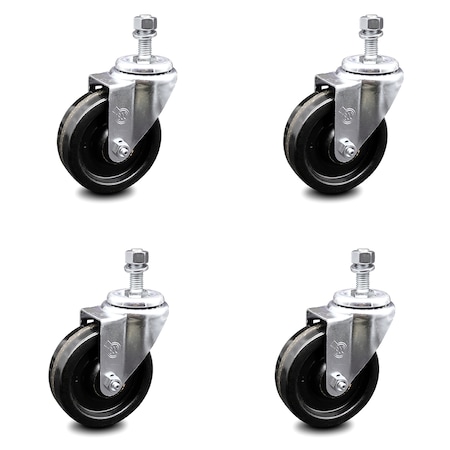 Service Caster 4 Inch Phenolic Wheel Swivel 1/2 Inch Threaded Stem Caster Set SCC-TS20S414-PHR-121315-4